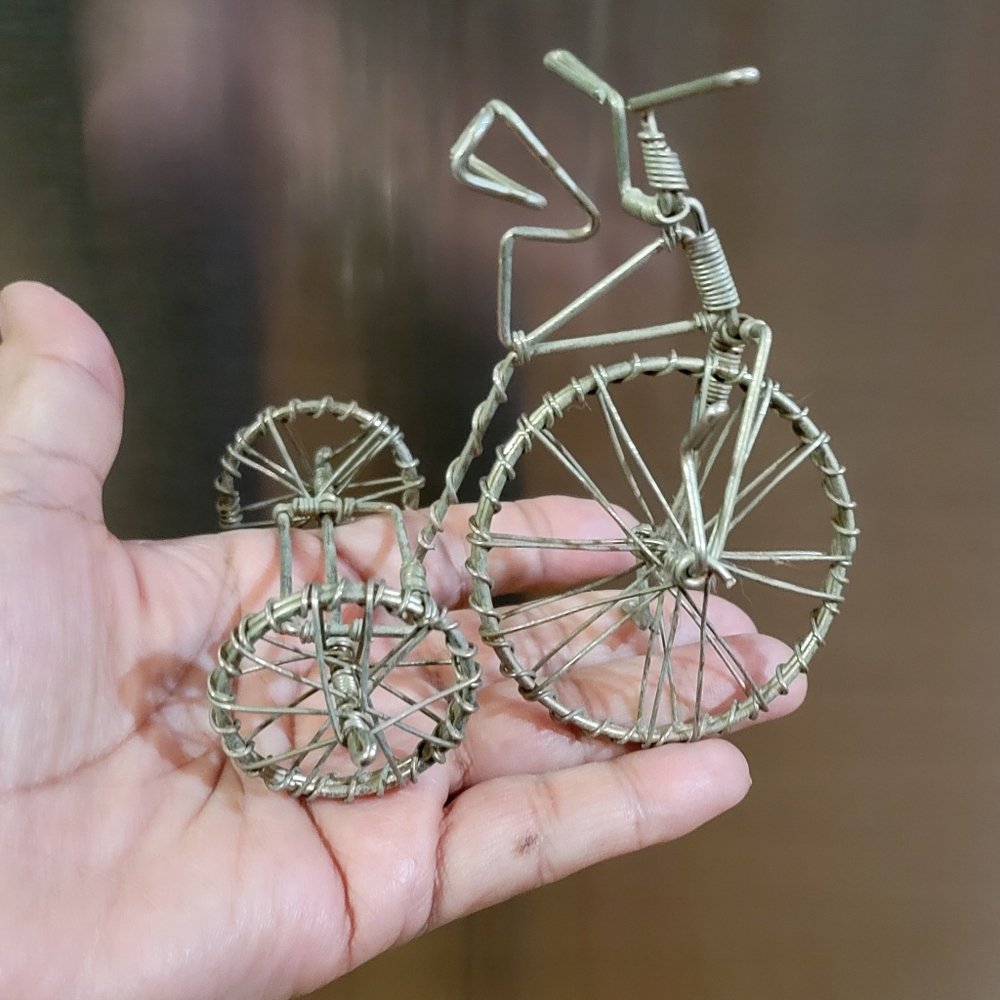 Vintage Folk Art Wire Antique Big Wheel Bicycle Figure Sculpture
